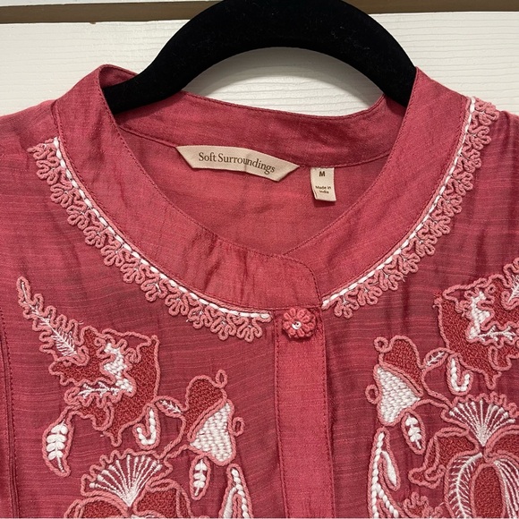 Soft Surroundings Top Womens M Pink Floral Silk Blend Embroidered Boho - Picture 5 of 13